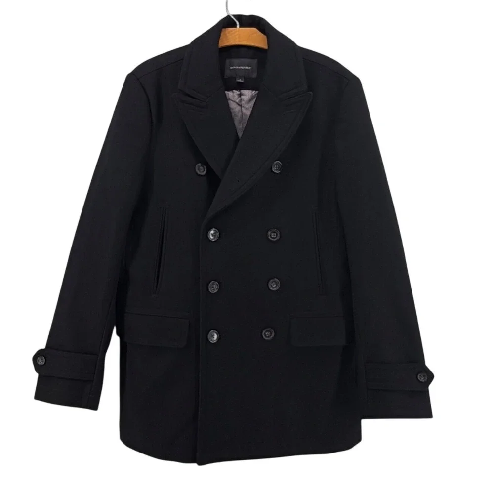 Banana Republic Wool Blend Pea Coat Mens Black Double Breasted Jacket L